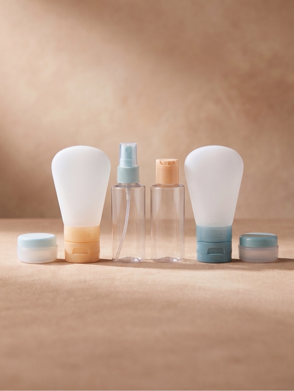 Travel Toiletry Bottle Set in Pastel Blue & Peach